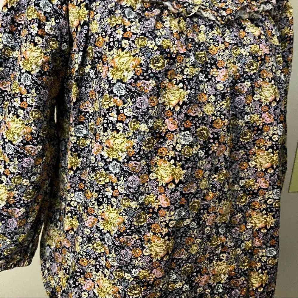 Mock neck floral loose‎ fit long sleeve blouse - Picture 3 of 13